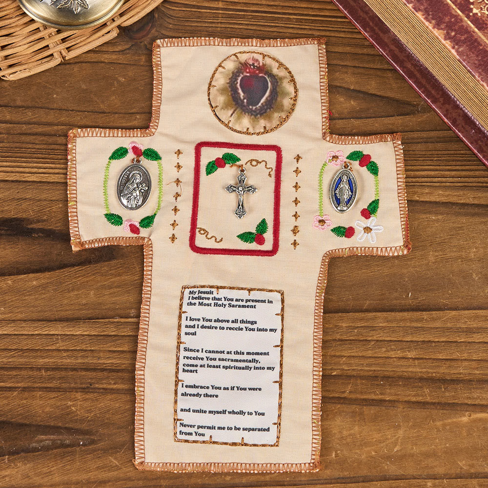 Christianartworkshop Classic Style Embroidered Fabric Pocket Shrine with Silver Cross Included Inside - Pocket Shrine - image 0