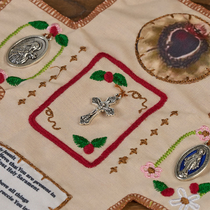 Christianartworkshop Classic Style Embroidered Fabric Pocket Shrine with Silver Cross Included Inside - image 3