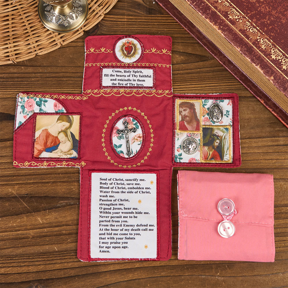 Christianartworkshop Handmade Embroidered Fabric Cross with Charms: A Rare Fusion of Craftsmanship and Faith - Red - image 0