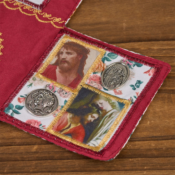 Christianartworkshop 4-Color Embroidered Fabric Pocket Shrine with Silver Cross Included Inside - image 14