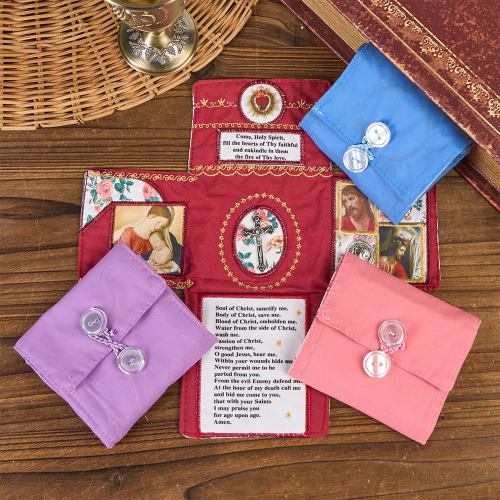 Christianartworkshop 4-Color Embroidered Fabric Pocket Shrine with Silver Cross Included Inside - image 1