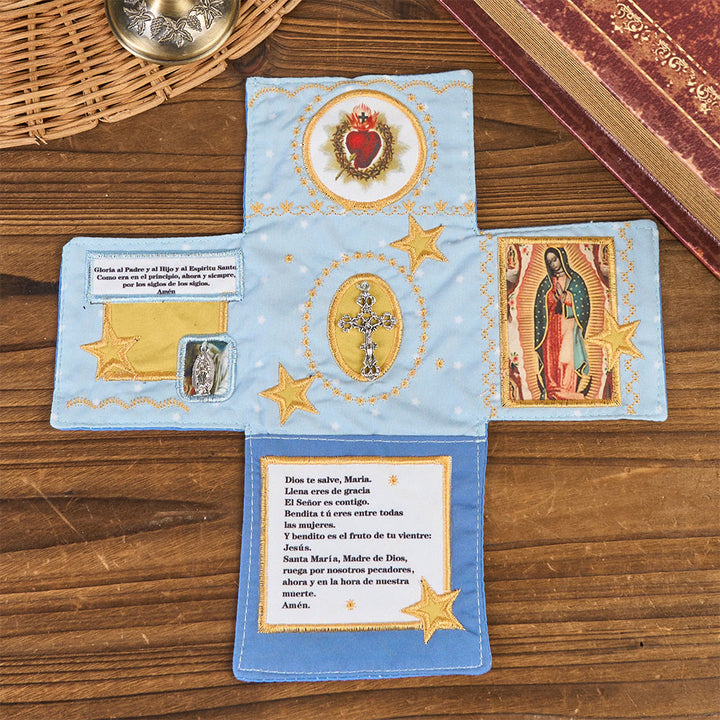 Christianartworkshop Handmade Embroidered Fabric Cross with Charms: A Rare Fusion of Craftsmanship and Faith - Blue - image 6