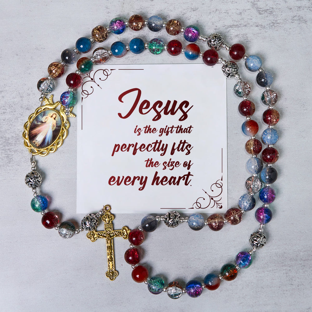 Christianartworkshop PRAYERFUL FAITH: Handmade Gradient Multicolor Glass Bead & Brass Crucifix Rosary with Gift Card - Jesus is the Gift - image 1