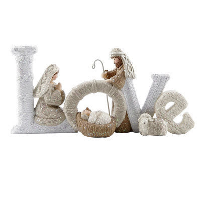 Christianartworkshop Beige Glitter Letter Series Nativity Scene Christmas Resin Decor Statue - image 6