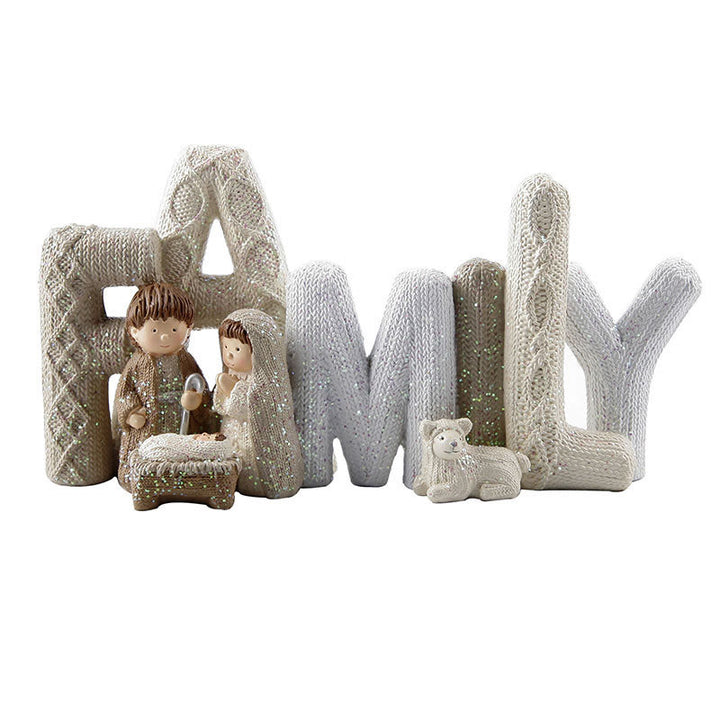 Christianartworkshop Beige Glitter Letter Series Nativity Scene Christmas Resin Decor Statue - FAMILY - image 5
