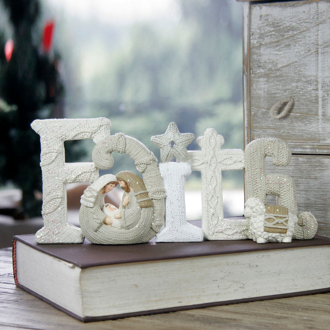 Christianartworkshop Beige Glitter Letter Series Nativity Scene Christmas Resin Decor Statue - FAITH-Lower Case - image 4