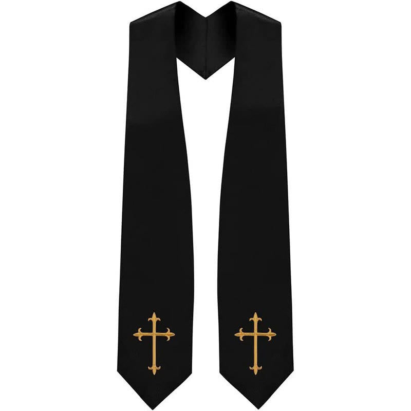Christianartworkshop Classic Multi-Color Clergy Stole with Sacred Cross Detailing for Worship - Black - image 0