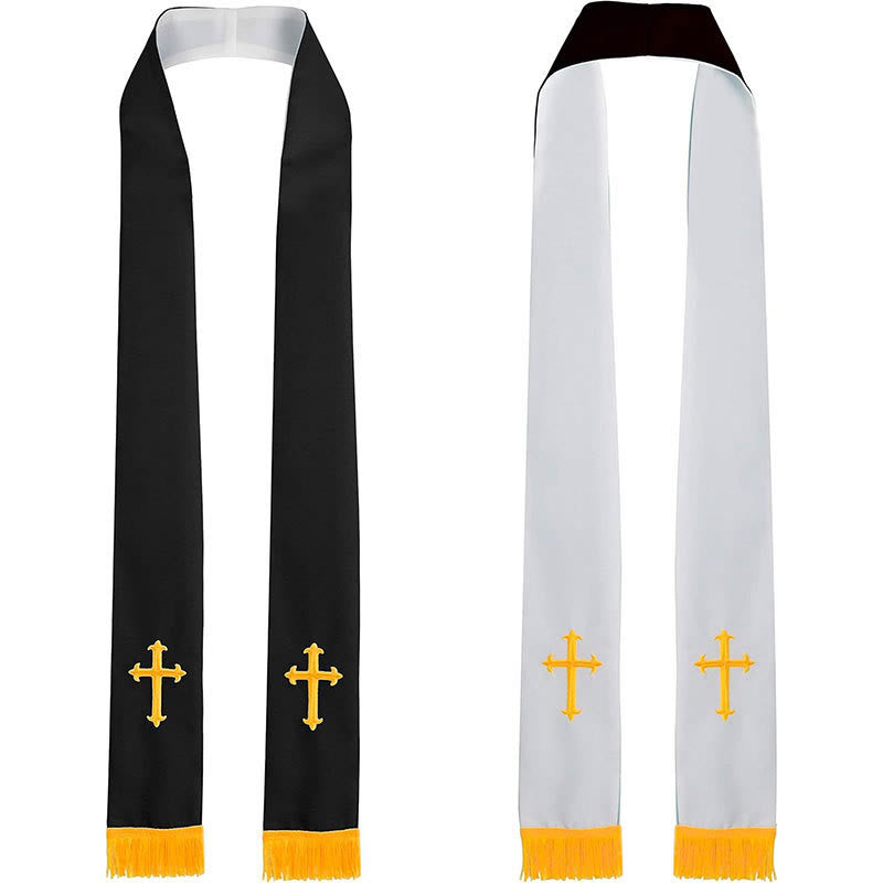 Christianartworkshop Colorful Style Versatile Reversible Liturgical Clergy Stole with Golden Tassel Trim - Black & White - Standard Liturgical (270cm Total) - image 6