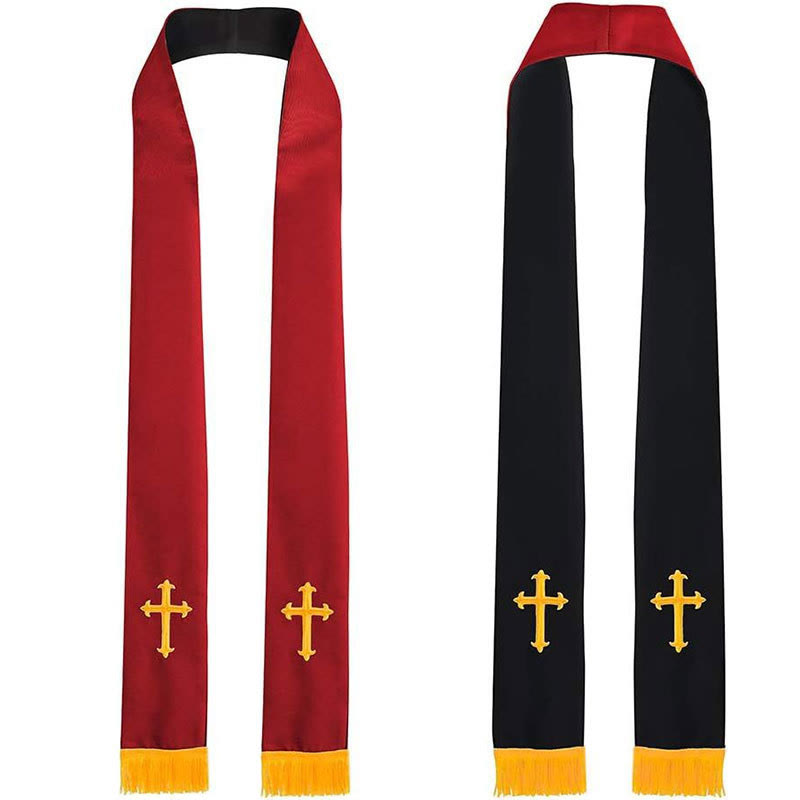 Christianartworkshop Colorful Style Versatile Reversible Liturgical Clergy Stole with Golden Tassel Trim - Red & Black - Standard Liturgical (270cm Total) - image 5