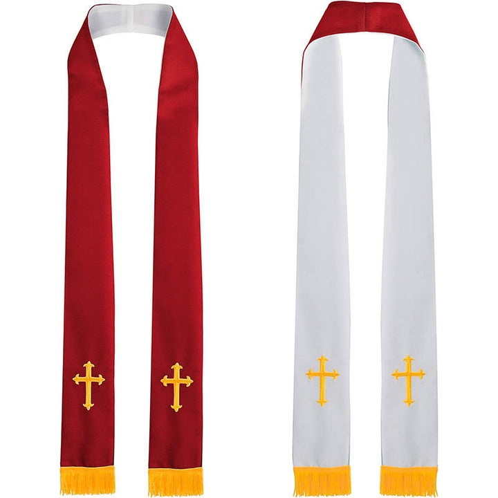 Christianartworkshop Colorful Style Versatile Reversible Liturgical Clergy Stole with Golden Tassel Trim - Red & White - Standard Liturgical (270cm Total) - image 2