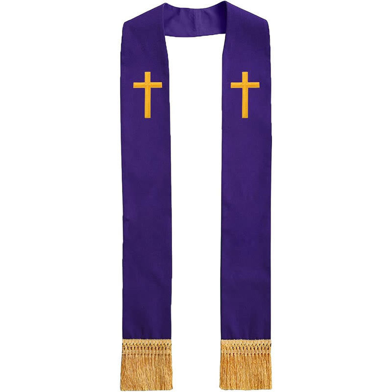 Christianartworkshop Traditional Multi-Color Clergy Stole with V-Neck & Straight Neck - Purple (Straight Neck) - image 18