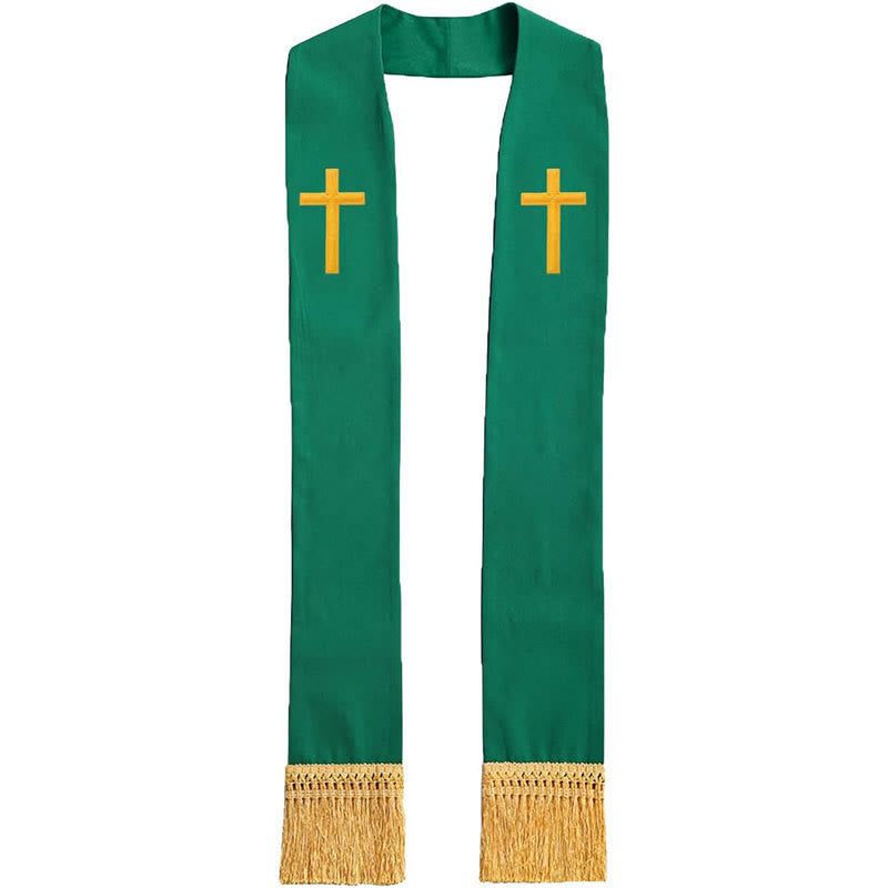 Christianartworkshop Traditional Multi-Color Clergy Stole with V-Neck & Straight Neck - Green (Straight Neck) - Standard Liturgical (270cm Total) - image 16
