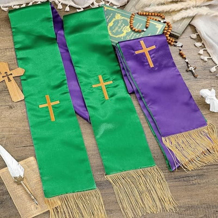 Christianartworkshop Traditional Multi-Color Clergy Stole with V-Neck & Straight Neck - image 7
