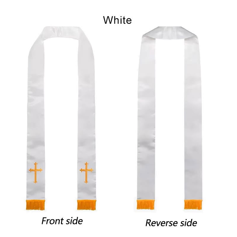 Christianartworkshop Straight Neck Multi-Color Clergy Stole with Elegant Tassel Trim - White - image 1