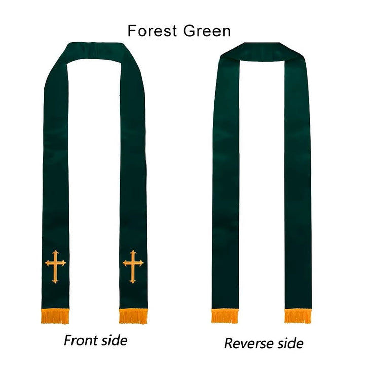 Christianartworkshop Straight Neck Multi-Color Clergy Stole with Elegant Tassel Trim - Dark Green - Standard Liturgical (270cm Total) - image 3