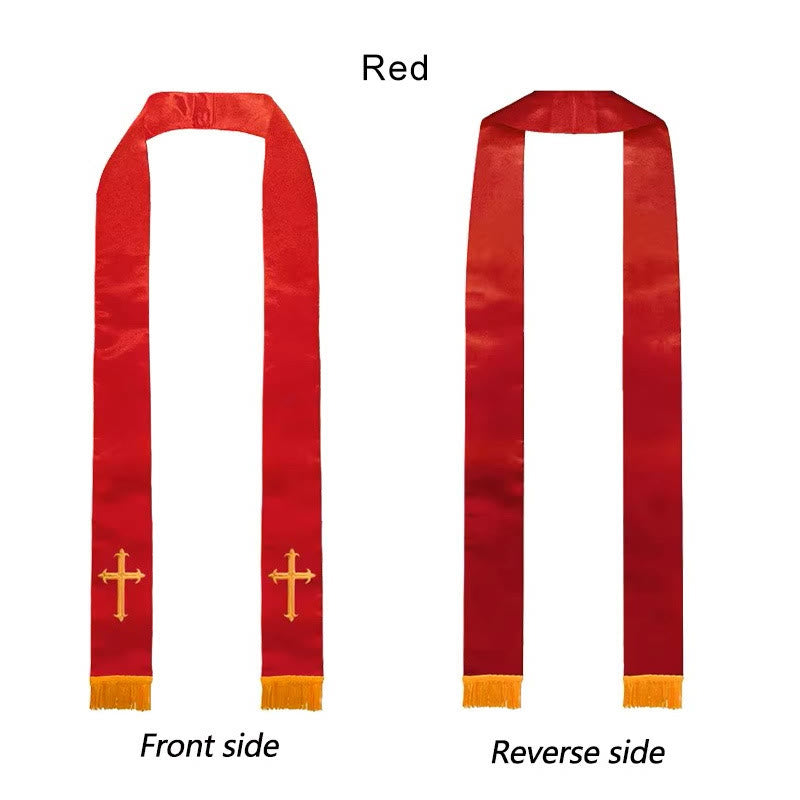 Christianartworkshop Straight Neck Multi-Color Clergy Stole with Elegant Tassel Trim - Red - image 0