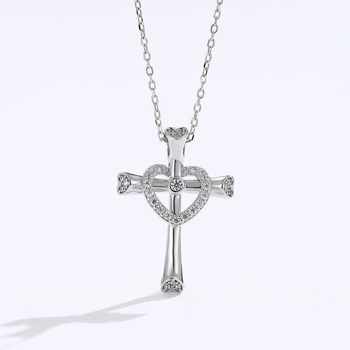 Christianartworkshop 925 Silver Cross & Heart Zircon Necklace: Faith Meets Love in Sparkle - 925 Sterling Silver - image 0