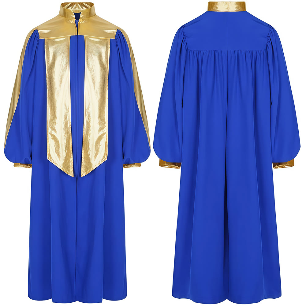 Christianartworkshop Golden-Embellished Clergy Robe: 7 Colors for Liturgical Elegance - Blue - 2XL - image 1