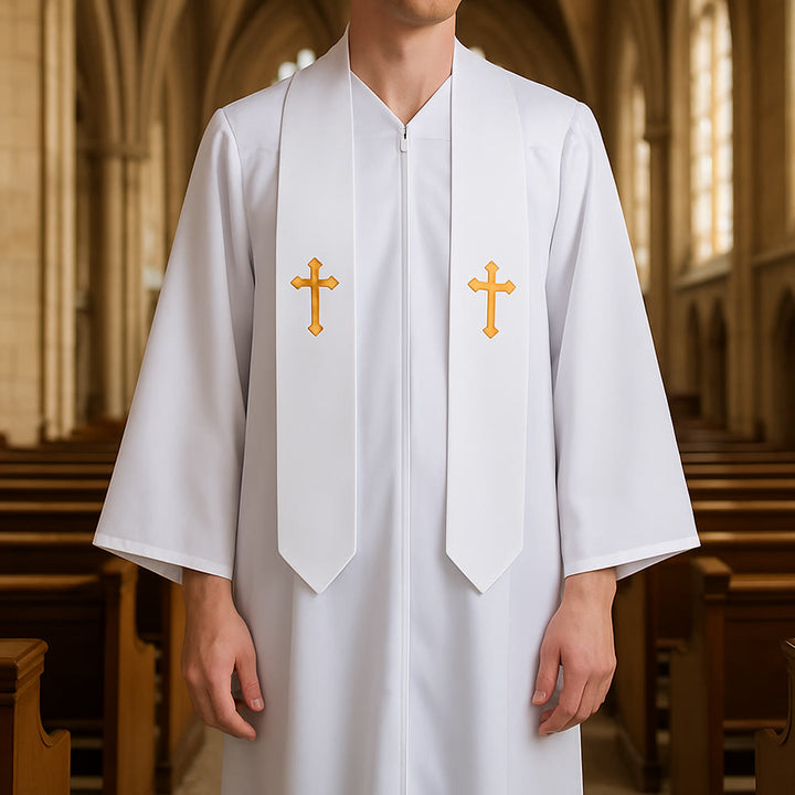 Christianartworkshop Elegant Black & White Clergy Robes: Golden Cross Detail - White - 3XL - image 0
