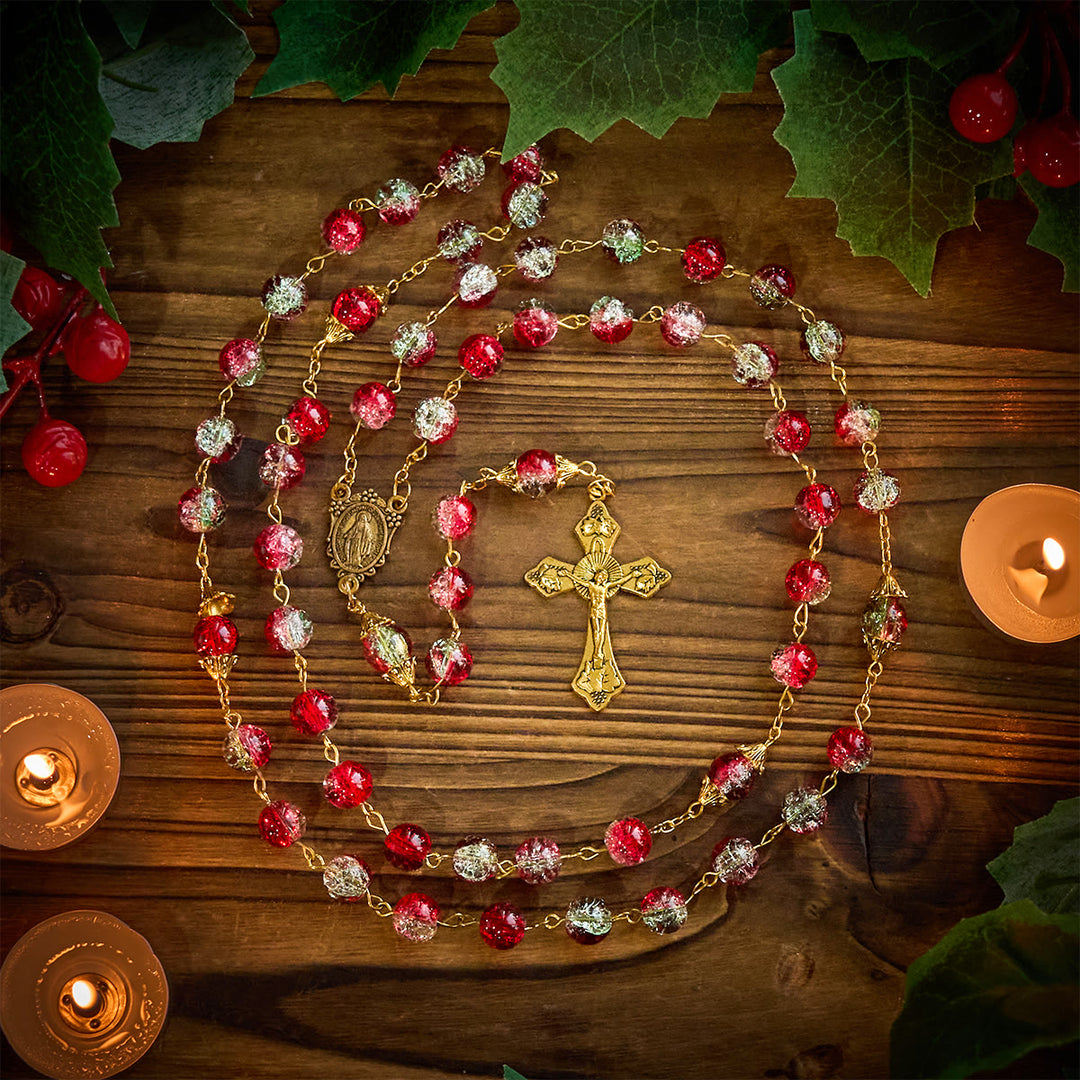 Christianartworkshop Christmas Gift: Christmas - Themed Red Bead Rosary with Golden Crucifix & Madonna Medal - image 10