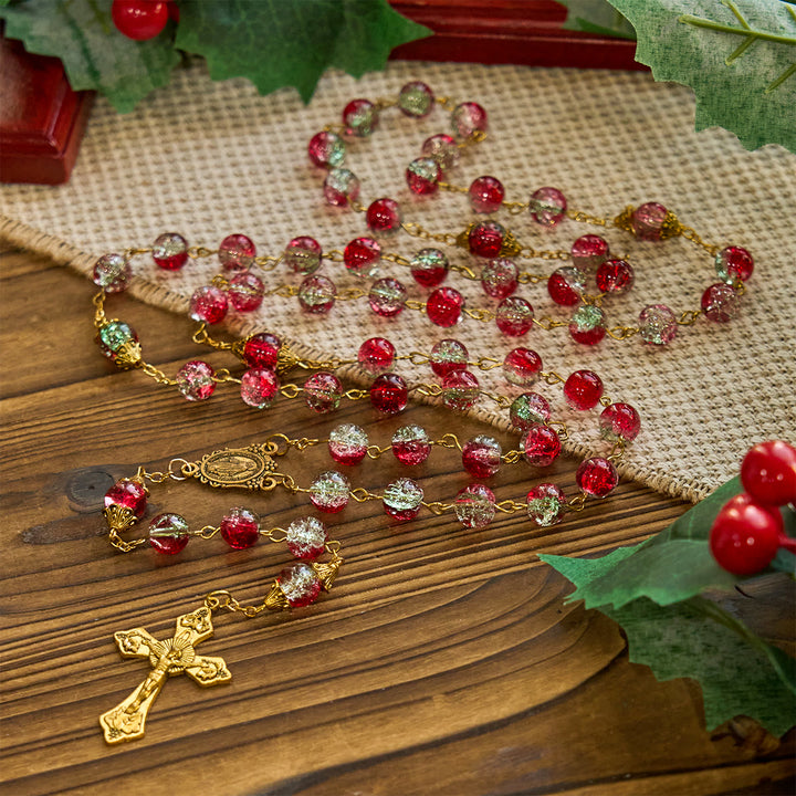 Christianartworkshop Christmas Gift: Christmas - Themed Red Bead Rosary with Golden Crucifix & Madonna Medal - image 5