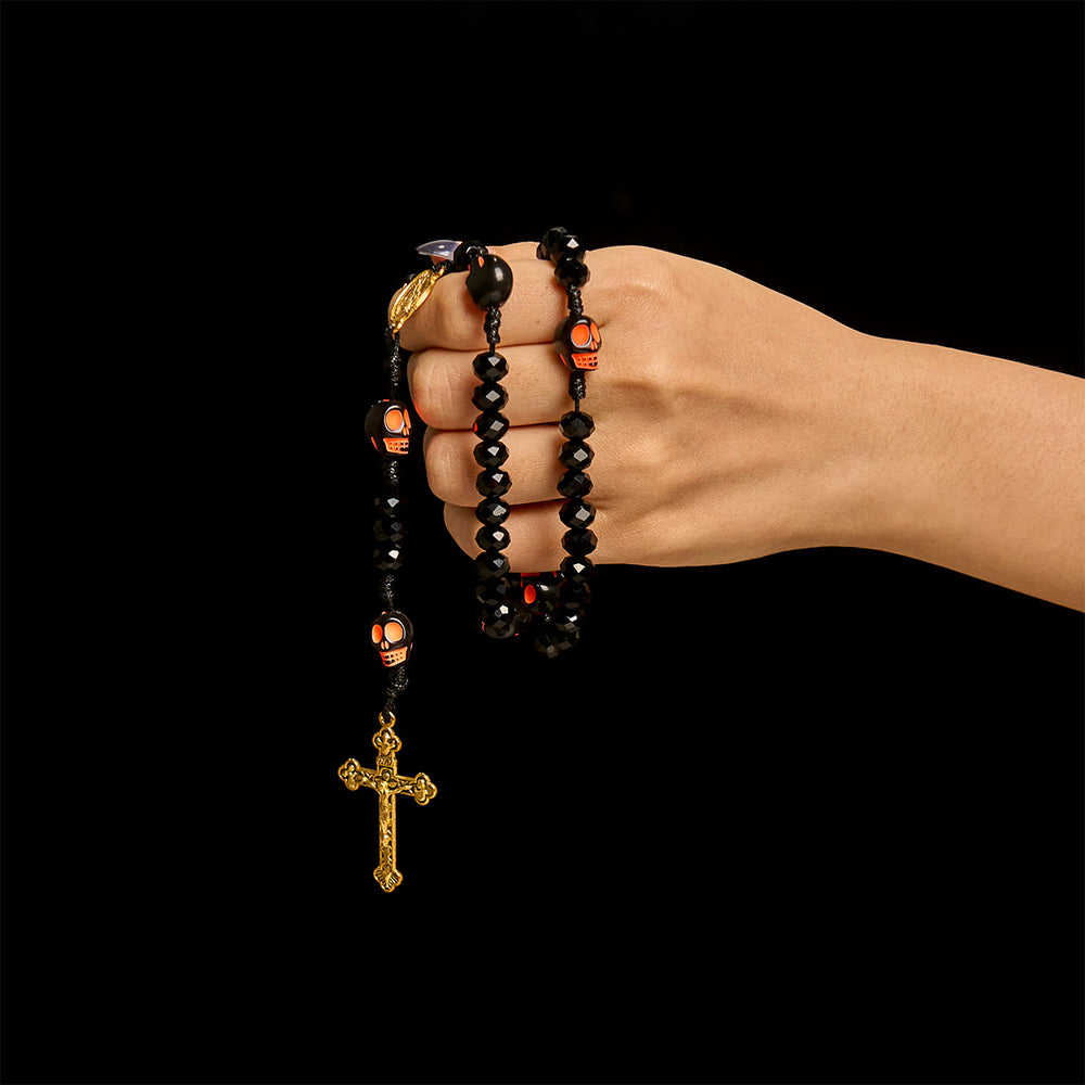 Christianartworkshop Gothic Style Rosary: Black Skull Design with Golden Crucifix - image 1