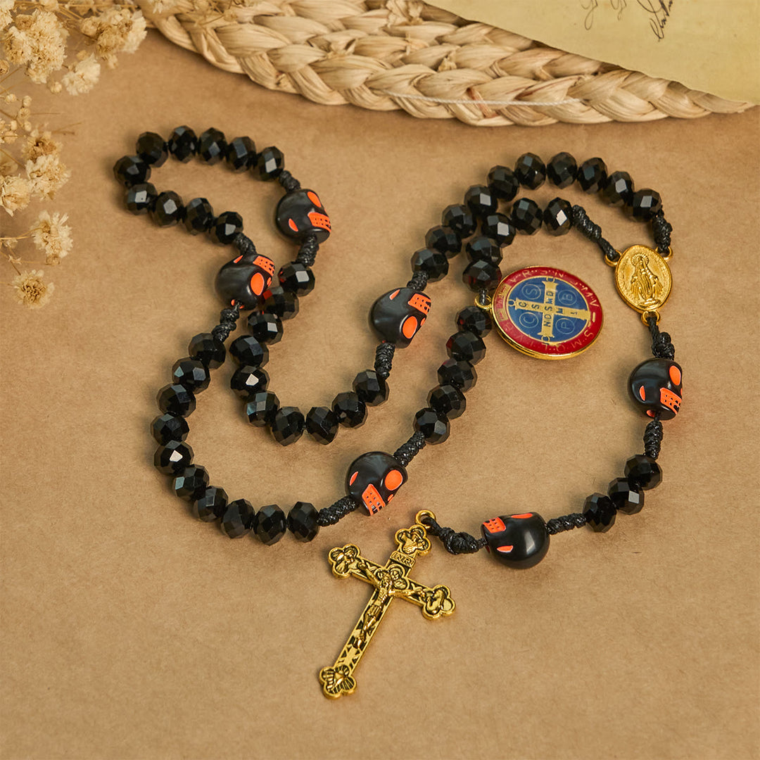 Christianartworkshop Gothic Style Rosary: Black Skull Design with Golden Crucifix - Black Skull Rosary - image 0