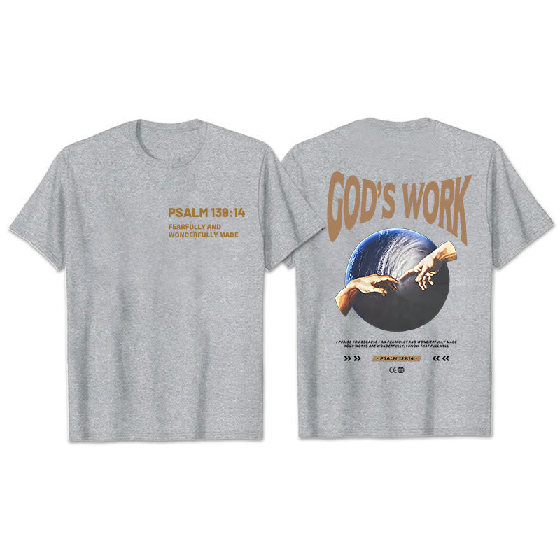 Christianartworkshop God's work.Psalm 139:14 Unisex Cotton T-Shirt - Grey - 2XL - image 3
