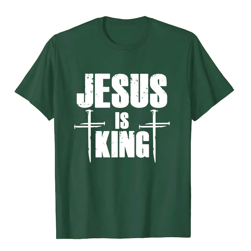 Christianartworkshop Jesus Is King 3 Nails Cross Christian T-Shirt  - Army Green - 2XL - image 2