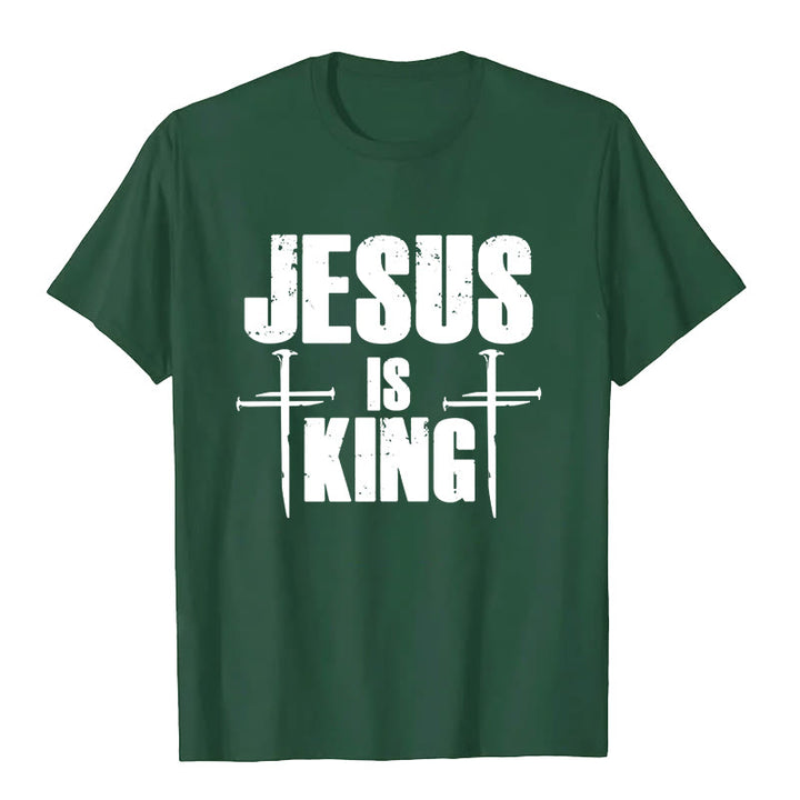Christianartworkshop Jesus Is King 3 Nails Cross Christian T-Shirt  - Army Green - 2XL - image 2