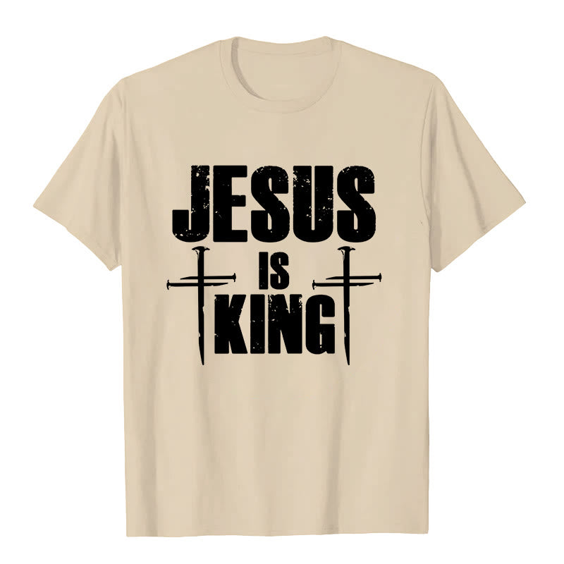 Christianartworkshop Jesus Is King 3 Nails Cross Christian T-Shirt  - Beige - 2XL - image 1