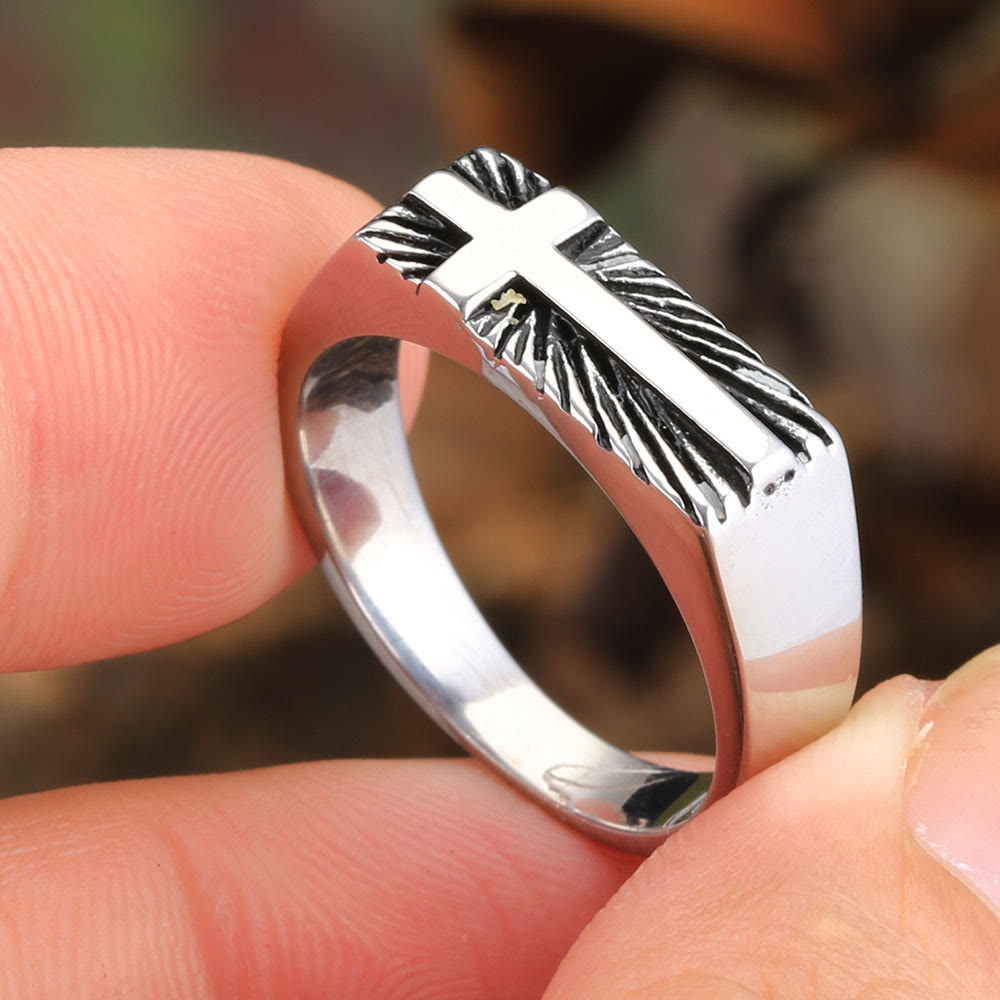 Christianartworkshop Edgy Religious Cross Ring: Stainless Steel with Radiant Detailing - image 2