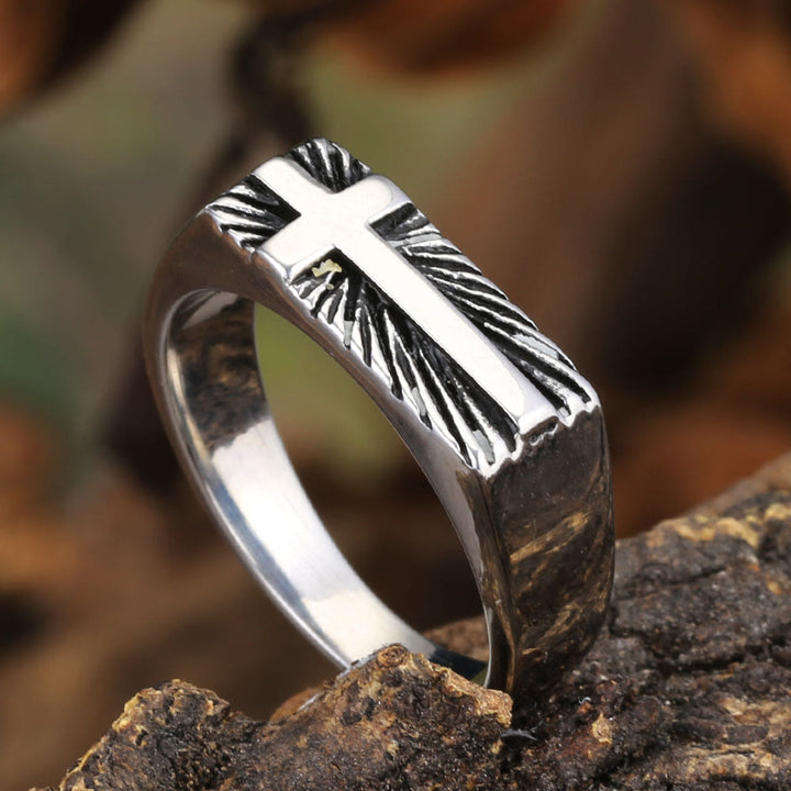 Christianartworkshop Edgy Religious Cross Ring: Stainless Steel with Radiant Detailing - Silver - UK Size Z（US 13） - image 0
