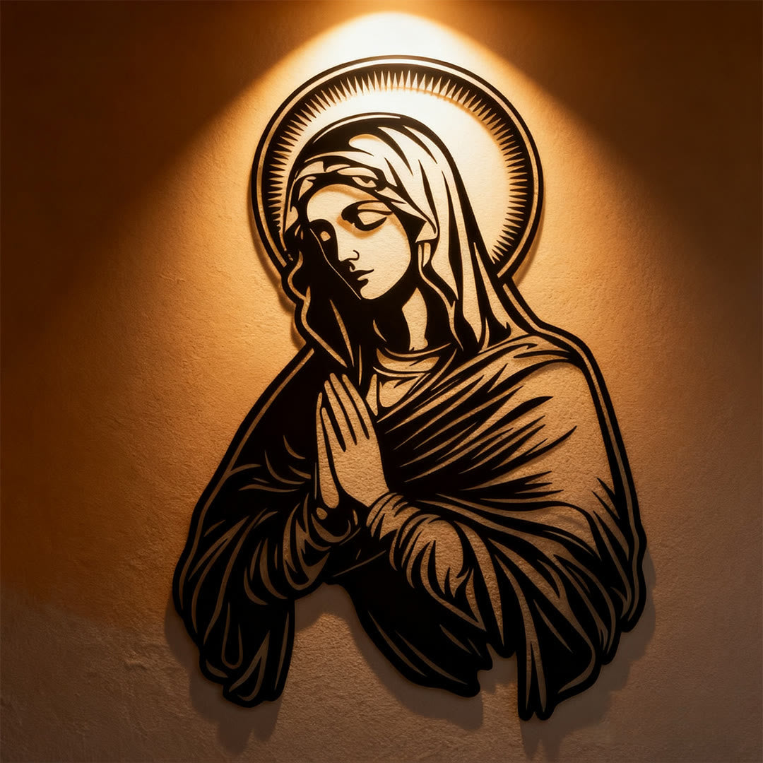 Christianartworkshop Praying Virgin Mary Halo Metal Wall Decor for Religious Home - Black - 10.55"*15.74"/26.8*40cm - image 0