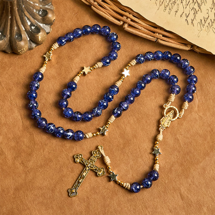 Christianartworkshop Elegant Blue Bead with Glittering Star Christmas Rosary: Illuminate Holiday Spirit - Christmas-Themed Rosary - image 0