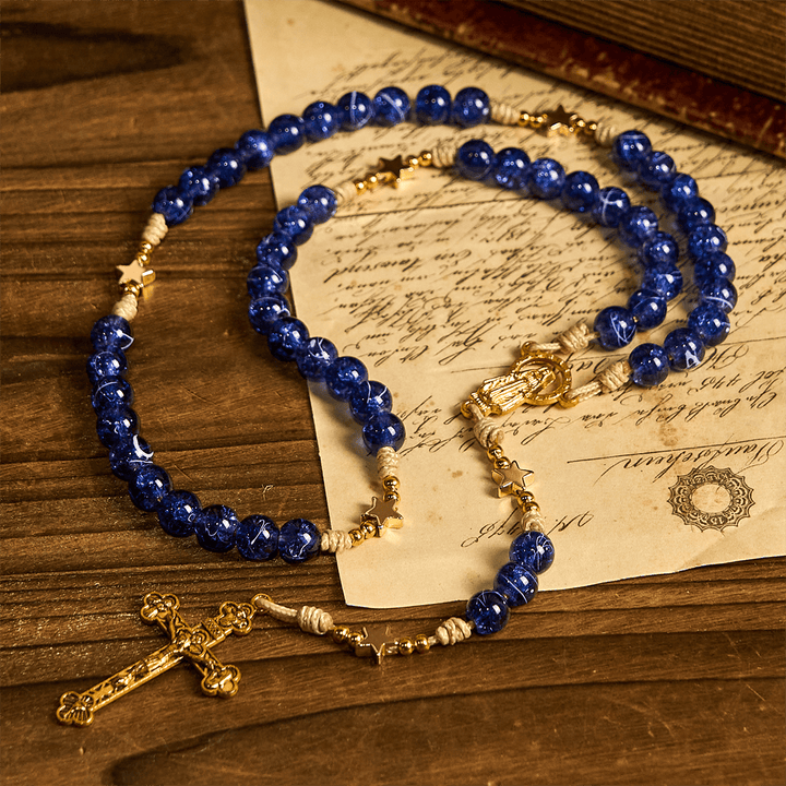 Christianartworkshop Elegant Blue Bead with Glittering Star Christmas Rosary: Illuminate Holiday Spirit - image 2