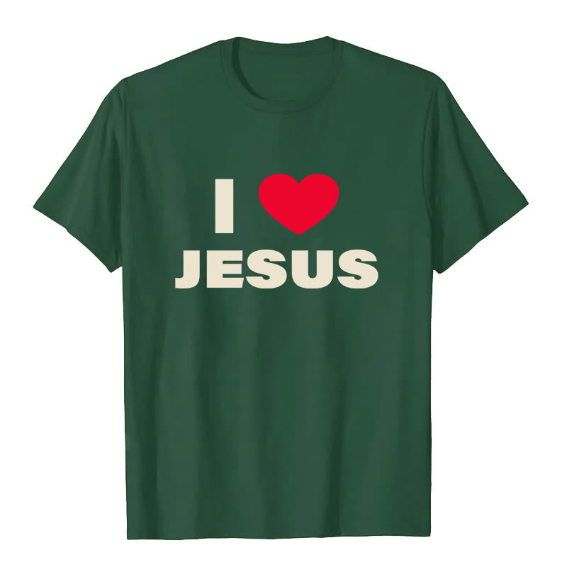 Christianartworkshop I Love Jesus Unisex T-shirt - Dark Green - 2XL - image 8