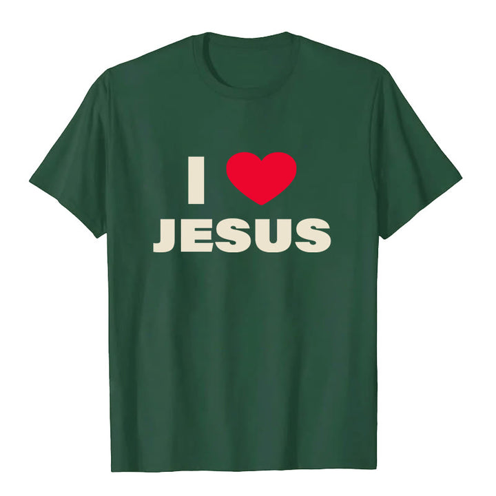 Christianartworkshop I Love Jesus Unisex T-shirt - Dark Green - 2XL - image 8