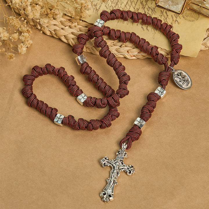 Christianartworkshop Warrior's Devotion Deep Red Paracord Rosary with St. Michael the Archangel - image 5