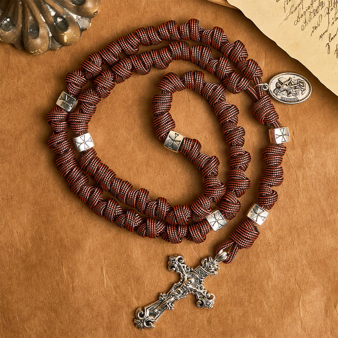 Christianartworkshop Warrior's Devotion Deep Red Paracord Rosary with St. Michael the Archangel - image 3