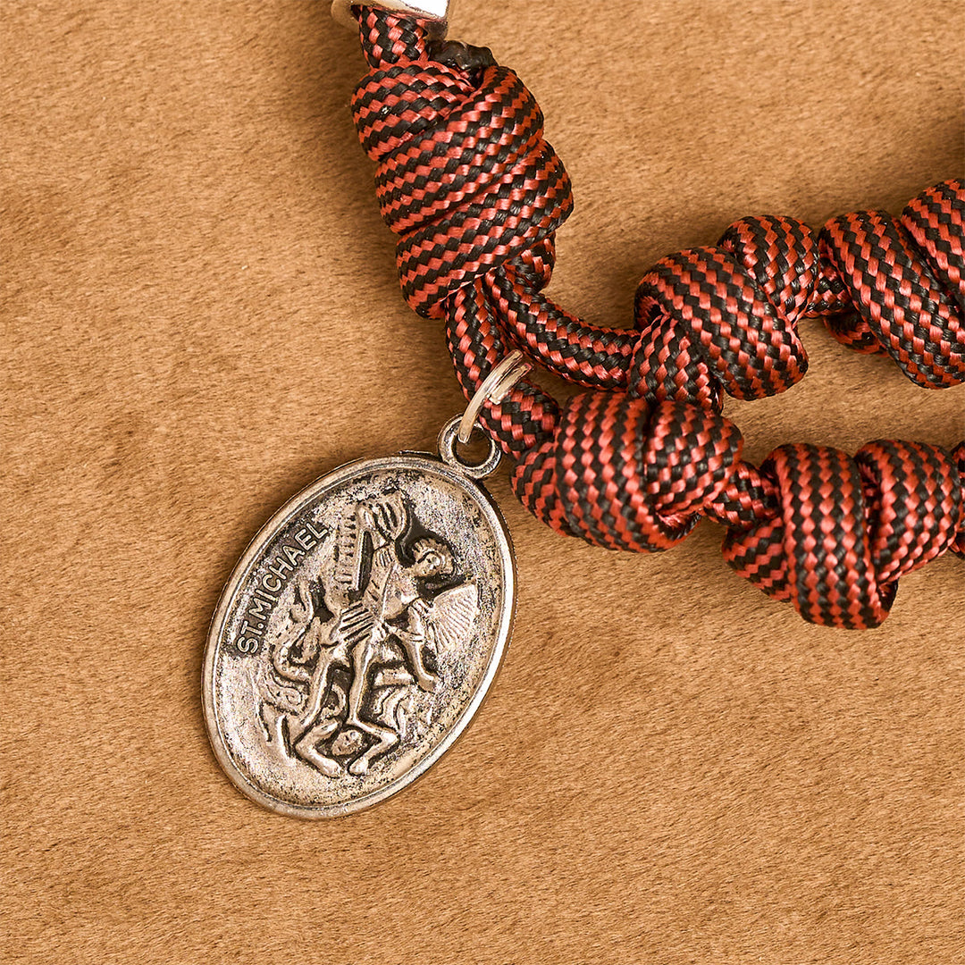 Christianartworkshop Warrior's Devotion Deep Red Paracord Rosary with St. Michael the Archangel - image 7