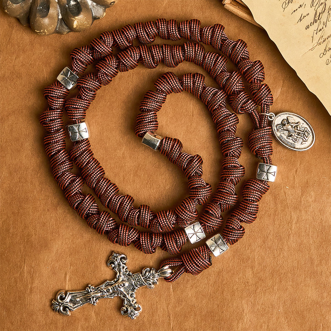 Christianartworkshop Warrior's Devotion Deep Red Paracord Rosary with St. Michael the Archangel - image 4
