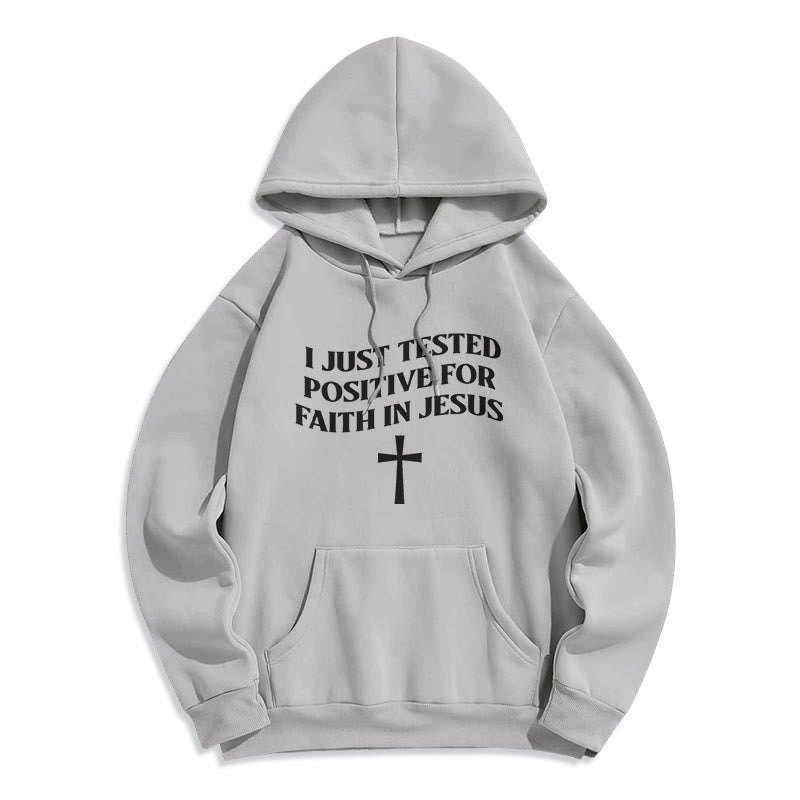 Christianartworkshop I Just Tested Positive For Faith In Jesus Cross Fleece Lined Polyester Hoodie - Grey - 2XL - image 3