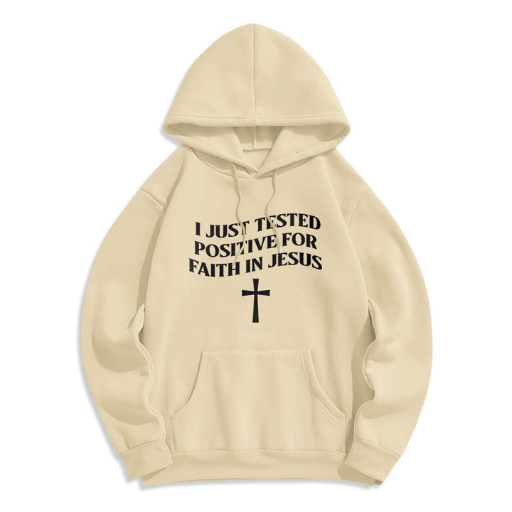 Christianartworkshop I Just Tested Positive For Faith In Jesus Cross Fleece Lined Polyester Hoodie - Beige - 2XL - image 6