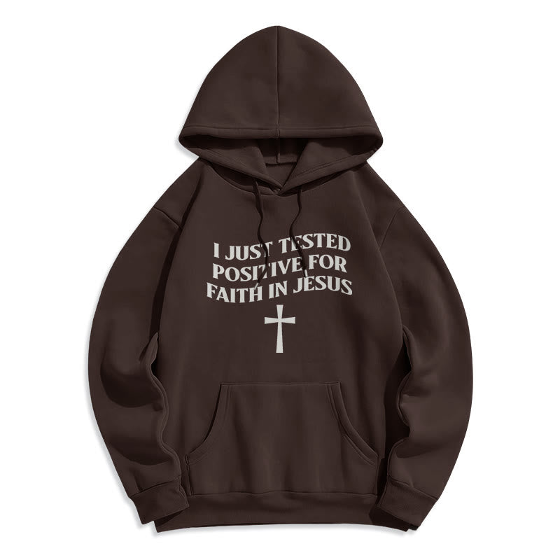 Christianartworkshop I Just Tested Positive For Faith In Jesus Cross Fleece Lined Polyester Hoodie - Brown - 2XL - image 3