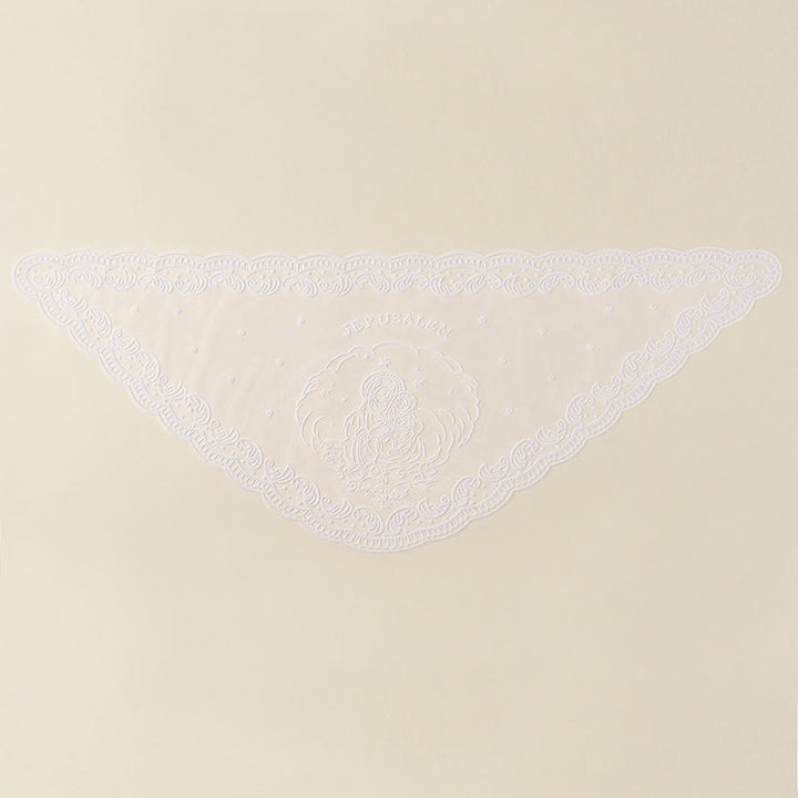 Christianartworkshop Black and White Lace Chapel Veil with Virgin Mary and Jerusalem Embroidery - image 7