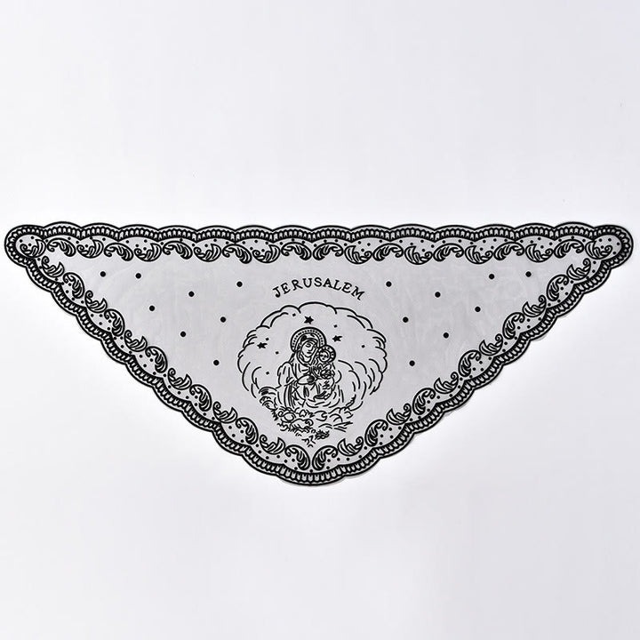 Christianartworkshop Black and White Lace Chapel Veil with Virgin Mary and Jerusalem Embroidery - image 3