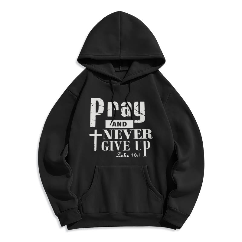 Christianartworkshop Cross & Scripture Pray And Never Give Up Fleece Lined Polyester Hoodie - Black - 2XL - image 4