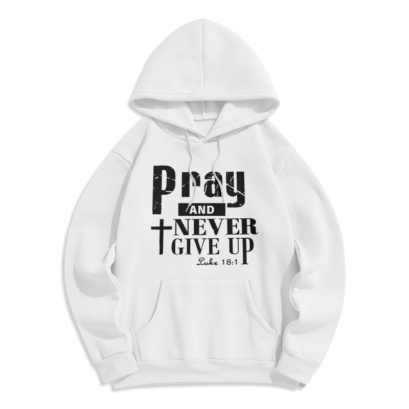 Christianartworkshop Cross & Scripture Pray And Never Give Up Fleece Lined Polyester Hoodie - White - 2XL - image 1