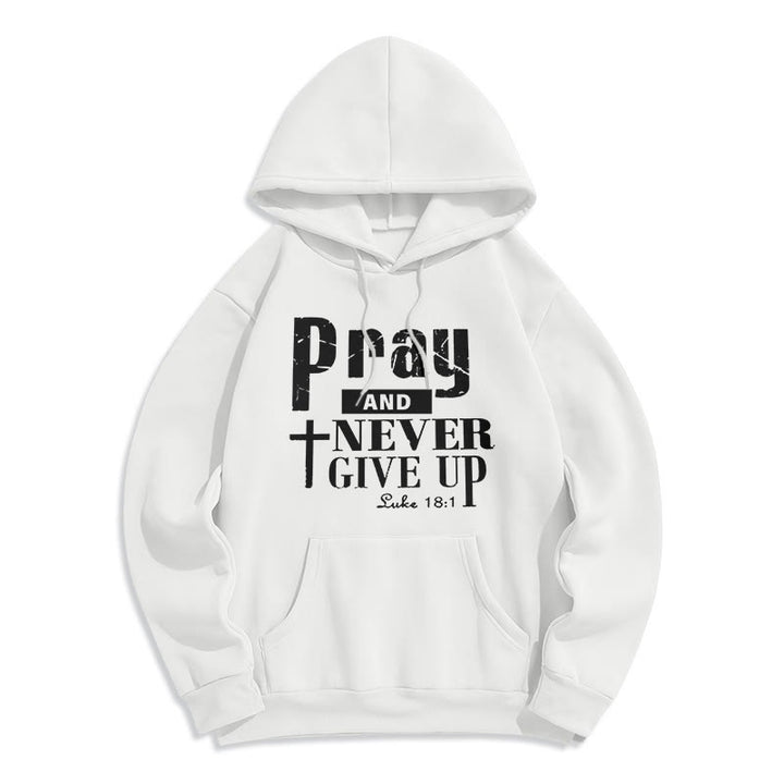 Christianartworkshop Cross & Scripture Pray And Never Give Up Fleece Lined Polyester Hoodie - White - 2XL - image 1